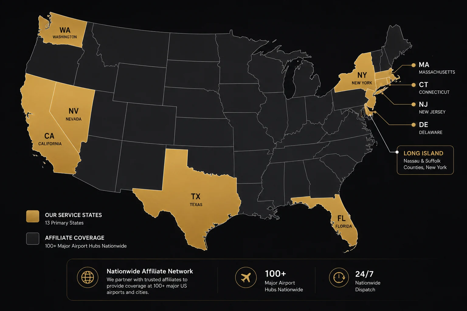 ONWAY BLACK CARS Nationwide Coverage Map